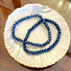 Elegant Iridescent Navy Blue Beaded Bracelets